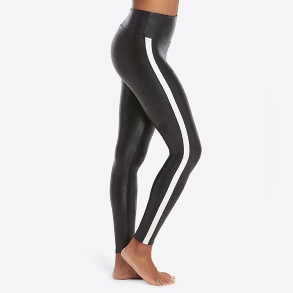 SPANX Pants - Spanx Leggings Women’s Small Faux Leather Black and White Striped